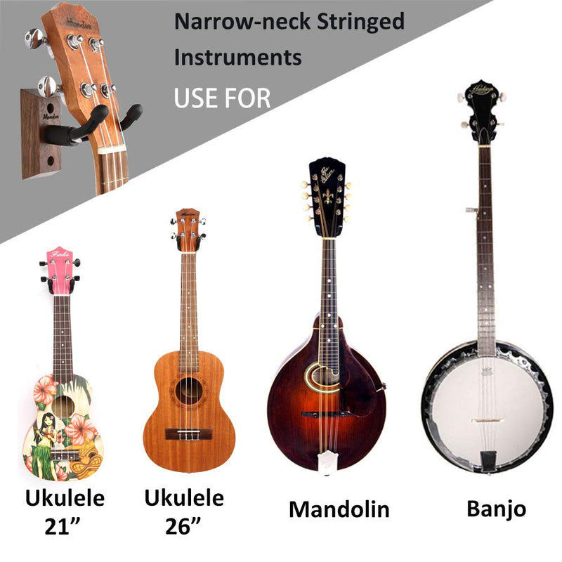 Ukulele Wall Mount Hanger, Moodve Ukulele Holder Stand For Wall Fits Ukulele/Mandolin/Banjo, Ukulele Hanger Display For Concert, Home, Studio, Exhibition (Black Walnut)