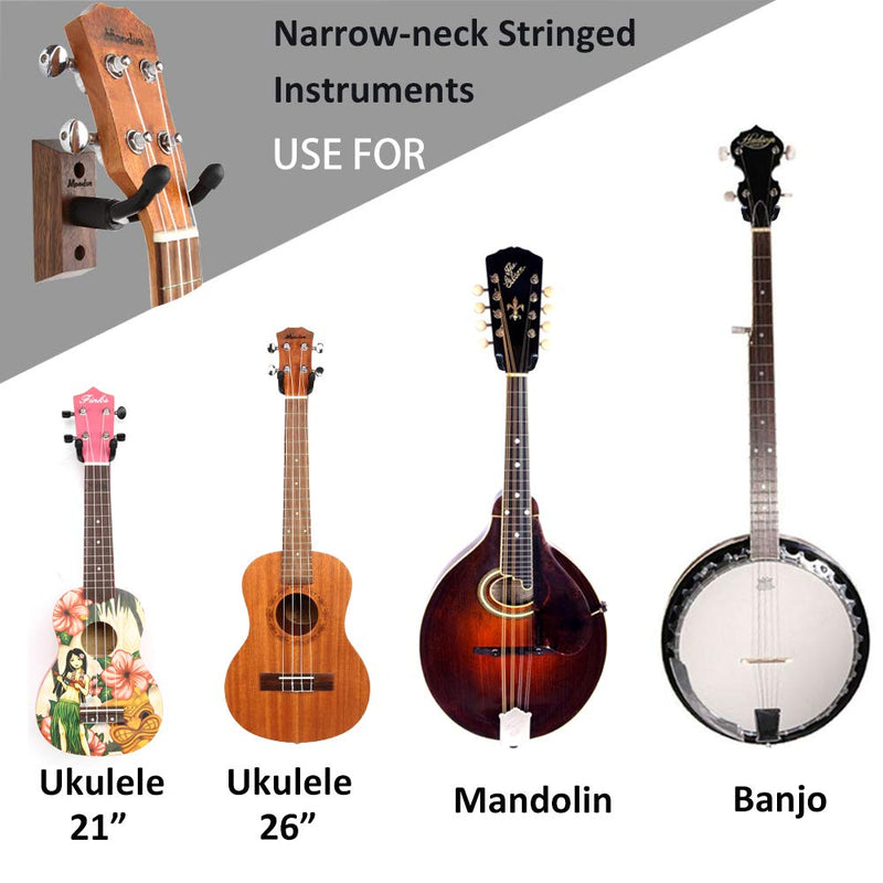 Ukulele Wall Mount Hanger, Moodve Ukulele Holder Stand For Wall Fits Ukulele/Mandolin/Banjo, Ukulele Hanger Display For Concert, Home, Studio, Exhibition (Black Walnut) Black 1pcs