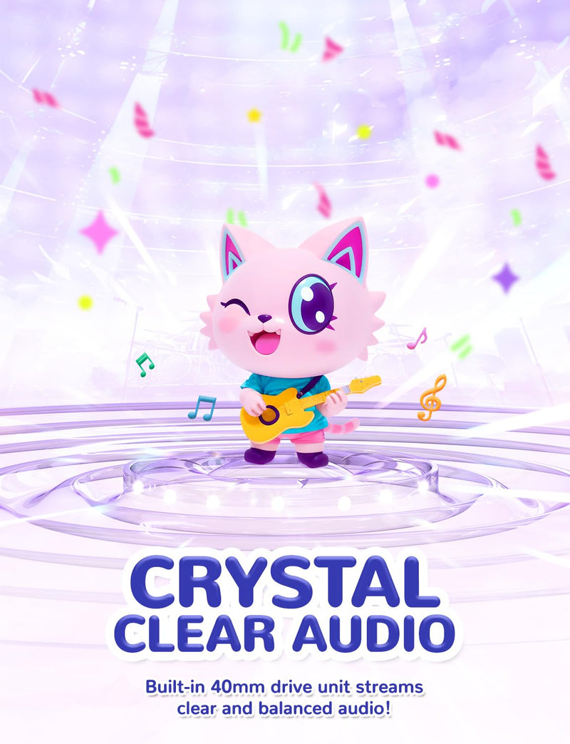 iClever Kids Headphones Cat Ear, LED Light Up, 85dBA Safe Volume, Stereo Sound Toddler Headphones for Travel School, Foldable 3.5mm Wired Kids Headphones for iPad Tablets, Meow Lollipop-Purple Purple