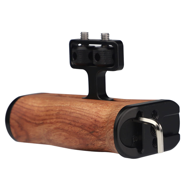 Universal Side Wooden Handle Grip,for DV Video Cage Rig DSLR,with Cold Shoe Mount 1/4 Screw,Woodgrain Finish