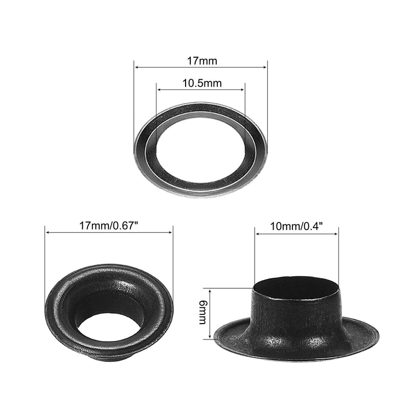 uxcell Grommet Tool Kit 100 Sets 3/8" Copper Grommets Eyelets with 3pcs Install Tools, 10mm Inside Dia. Black