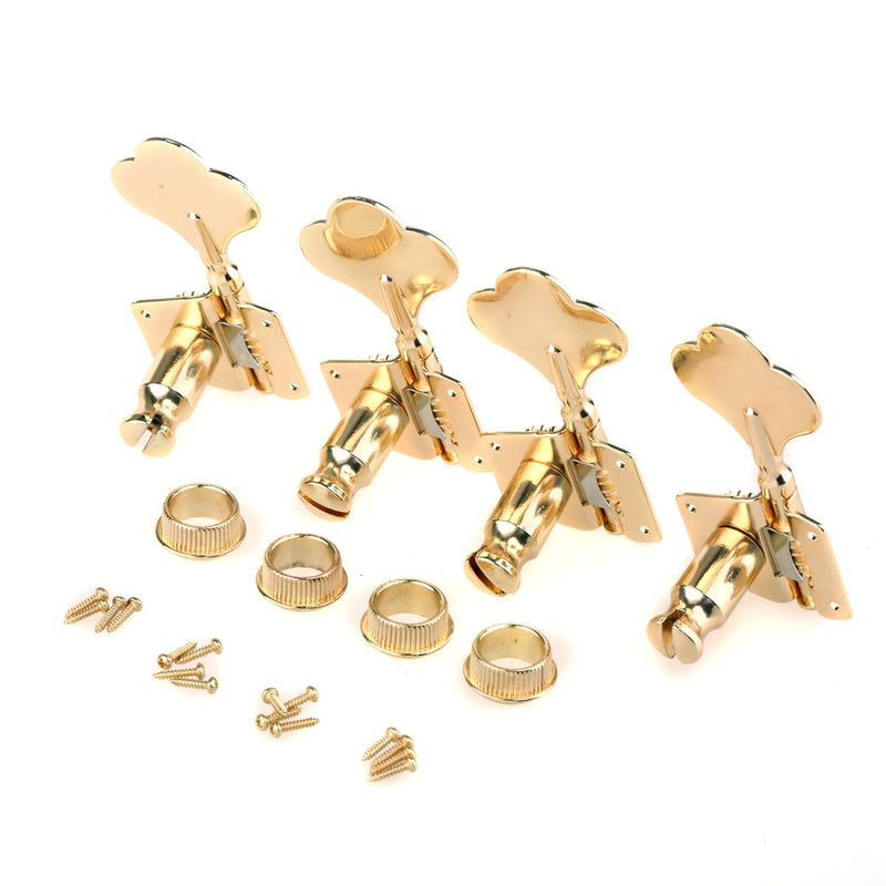 Musiclily Pro 4 In Line Open Gear Electric Bass Tuners Machine Heads Tuning Keys Pegs for Precision Jazz Bass, Gold