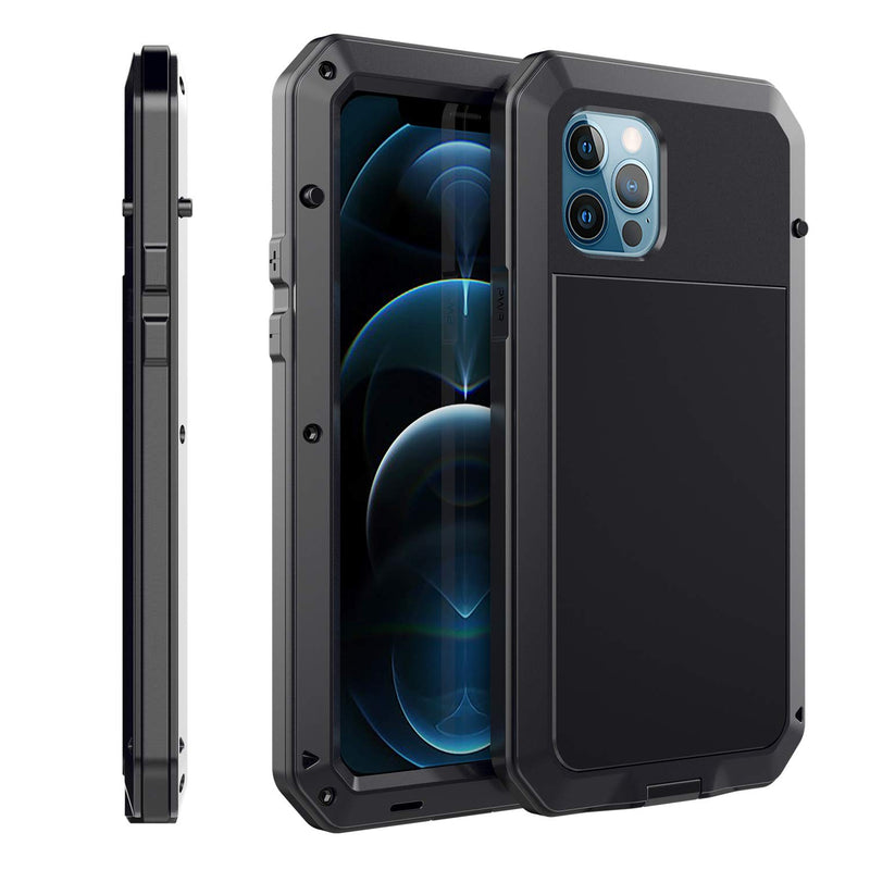 Metal iPhone 12 Pro Max Case, Heavy Duty Aluminum Full Body Rugged Shockproof Dropproof 360 Protective Case with Screen Protector for iPhone 12 Pro Max 6.7" 2020 (iPhone 12 Pro Max 6.7", Black) iPhone 12 Pro Max 6.7"