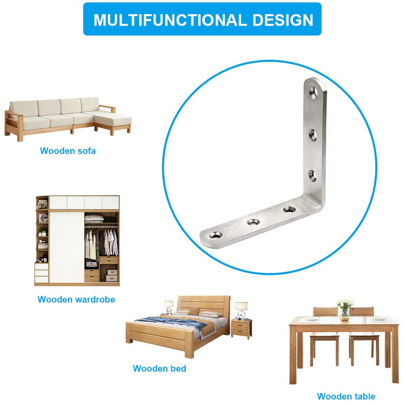 JUBEIJIA 5 Pcs Heavy Duty Stainless Steel Corner Braces 80 x 80 x 20mm L Shaped Corner Brackets 90 Degree Joint Right Angle Brackets for Wood with Screw