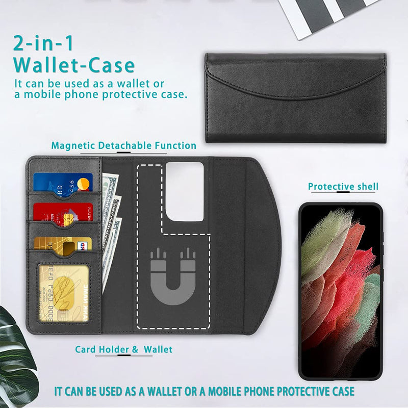 FYY Case for Samsung Galaxy S21 Ultra 5G 6.8", 2-in-1 Magnetic Detachable Wallet Phone Case [Wireless Charging Support] with Card Holder Protective Cover for Samsung Galaxy S21 Ultra 6.8" Black