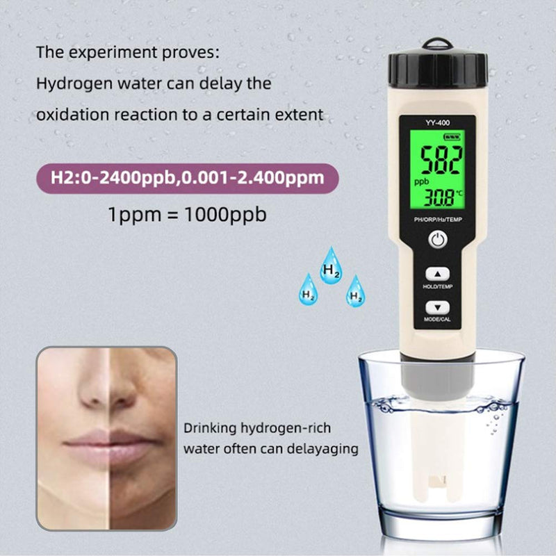 4 in 1 Portable Water Quality Monitor Test Pen 0.01-14.00pH Measuring Range PH ORP H2 Temperature Tester YY-400