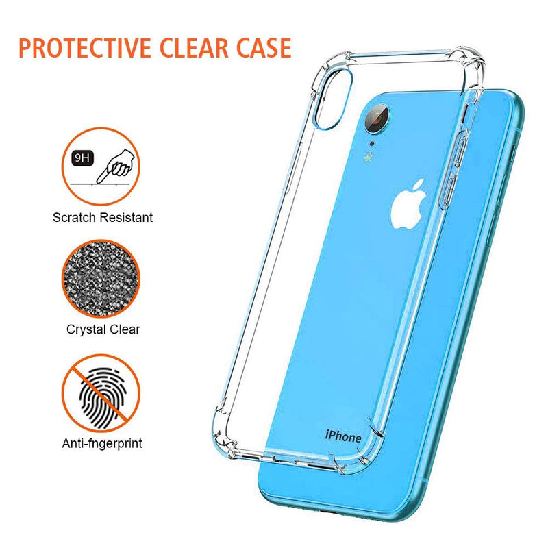 iPhone XR Clear Case & Screen Protector | 2 in 1 Bundle Package | 2 Tempered Glass Screen Protectors | Crystal Clear Transparent Soft Case | Shockproof Bumpers | Slim Fit | Compatible with iPhone XR