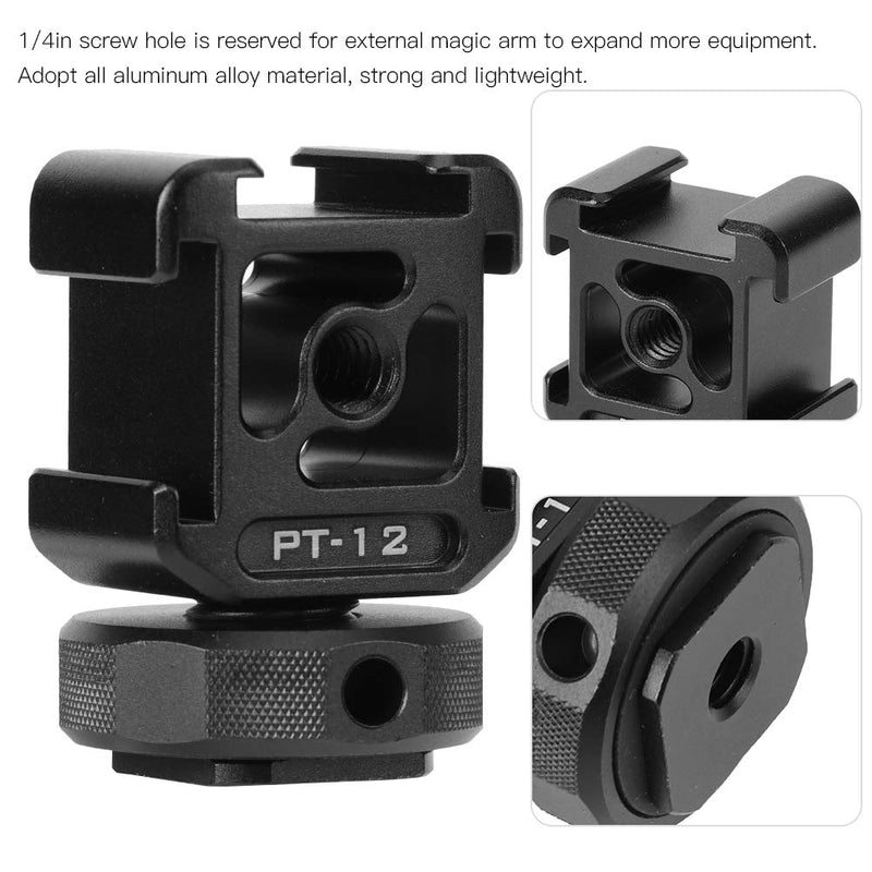 Bindpo Hot Shoe Adapter Base,PT12 SLR Mirrorless Camera Three Heads Hot Shoe Cold Shoe Expansion Bracket for MIC/Fill Light,1/4in Screw Hole for External Magic Arm