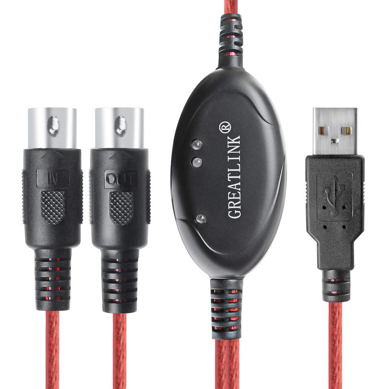[AUSTRALIA] - USB in-Out MIDI Interface Professional Piano Keyboard to PC/Laptop/Mac Converter/Adapter MIDI Cable for Home Music Studio Color Red - 6.5Ft 