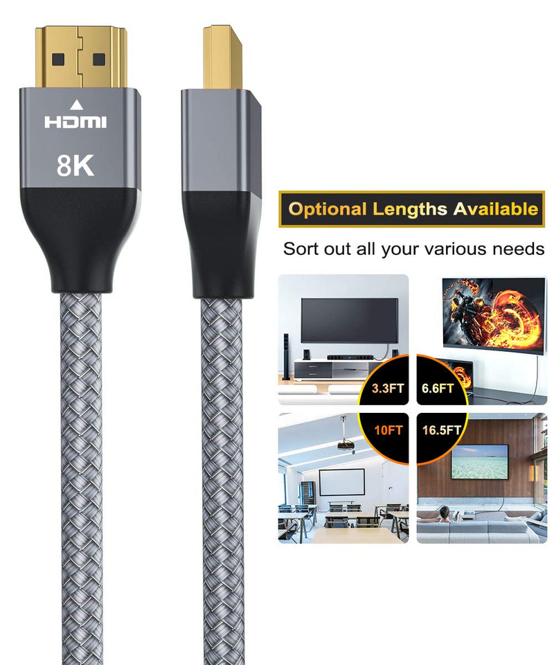 8K 60Hz HDMI Cable 16.5FT 2-Pack,Long 48Gbps 7680P Ultra High Speed HDMI Cord for Apple TV,Roku,Samsung QLED,2.0 2.1,Playstation 12ft PS5,Xbox One Series X,eARC 15ft HDR HDCP 2.2 2.3,16 4K 120Hz 144Hz Gray