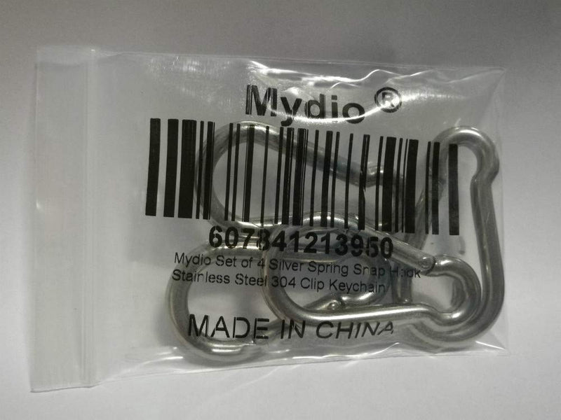 Mydio Set of 4 Silver Spring Snap Hook Stainless Steel 304 Clip Keychain