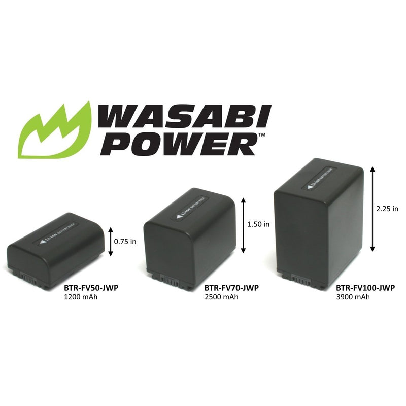 [AUSTRALIA] - Wasabi Power Battery (2-Pack) and Charger for Sony NP-FV100 and Sony DCR-SR15, SR21, SR68, SR88, SX15, SX21, SX44, SX45, SX63, SX65, SX83, SX85, FDR-AX100, HDR-CX105, CX110, CX115, CX130, CX150, CX155, CX160, CX190, CX200, CX210, CX220, CX230, CX260V, ... 