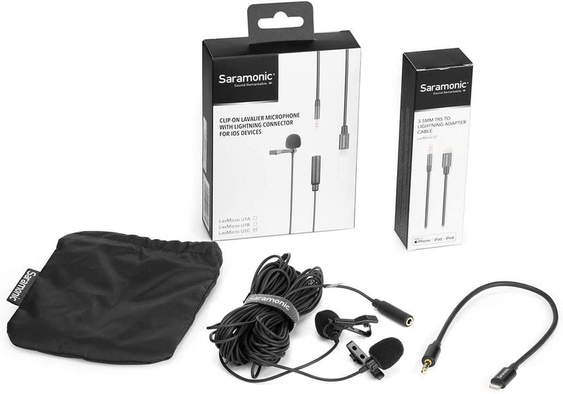 Saramonic LavMicro U1C Digital Dual-Head Lavalier Microphones Omnidirectional Lapel Mic with Lightning Plug Adapter Compatible with iPhone iPad iOS MAC for YouTube Video Facebook Live (20ft Cable)