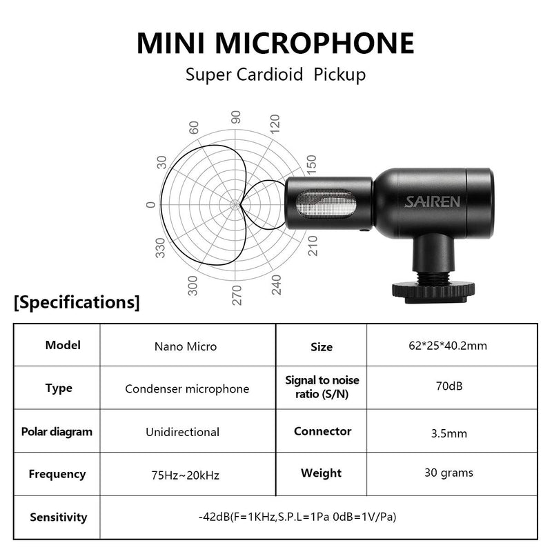 Camera Microphone, Video Microphone for Gopro DSLR Canon Nikon Panasonic Sony Smartphone Vlogging Interview