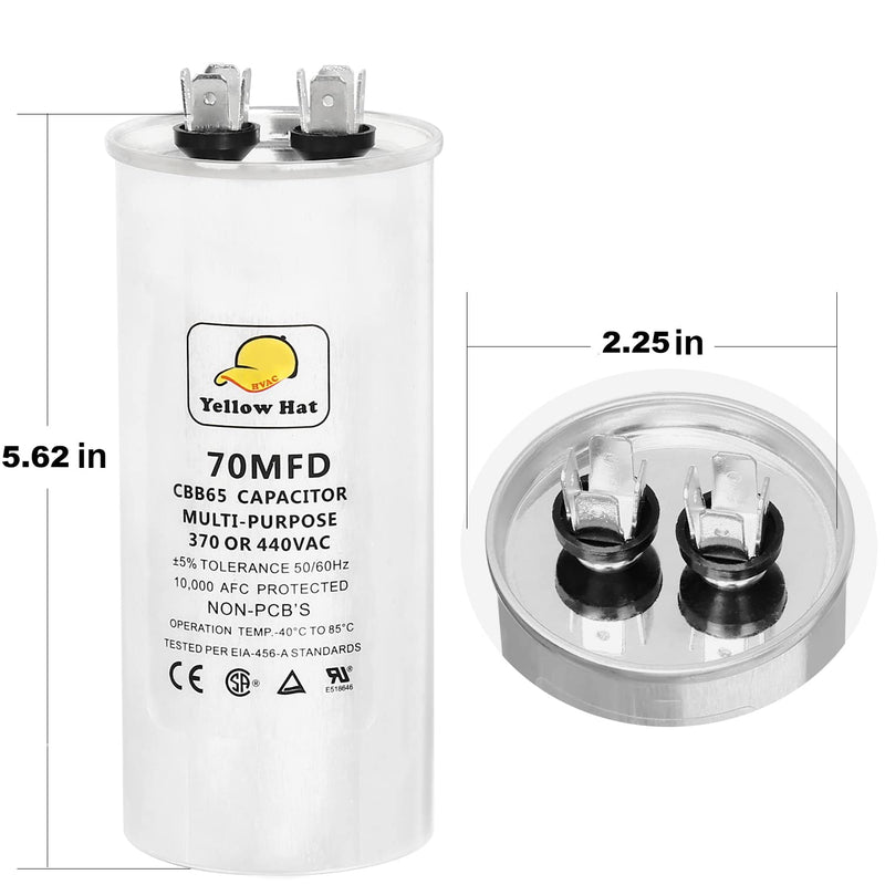 Capacitor for Air Conditioner 70 uf MFD 370 or 440 Volt VAC, Multi-Purpose Round Capacitor-5 Year Warranty 70MFD