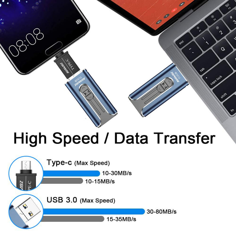 USB 3.0 Flash Drives 512GB, AUAMOZ Memory Drive 512GB Photo Stick Compatible with Smart Phone & Computers, Phone External Flash Expandable Photo Storage Drive, Take More Photos & Videos (Sea Blue) USB 3.0-512GB-Sea Blue