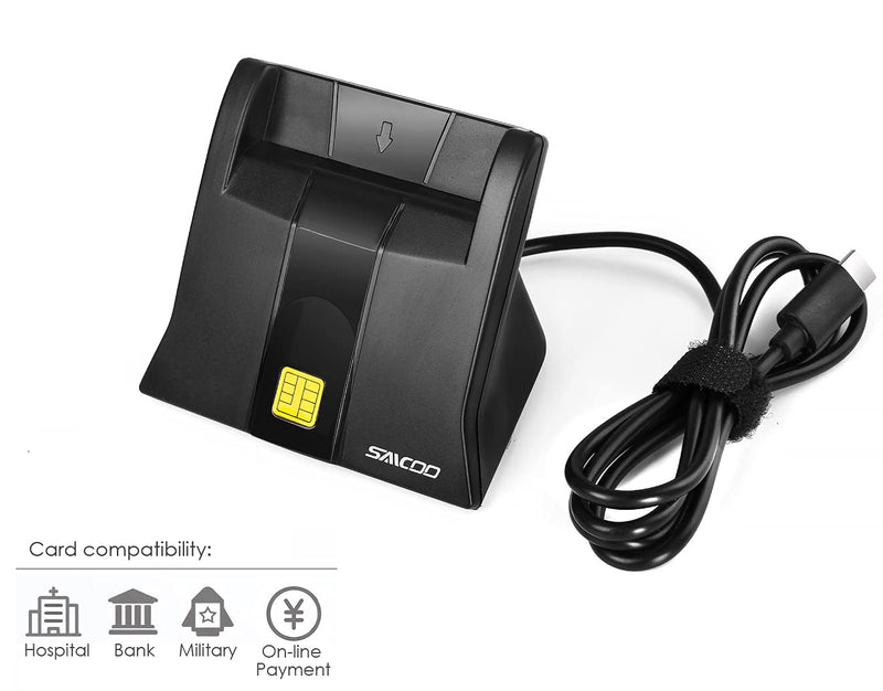 saicoo Type C Smart Card Reader DOD Military USB C Common Access CAC Card Reader, Compatible with Win, Mac Os X (Vertical Version) Type-C Smart reader V2