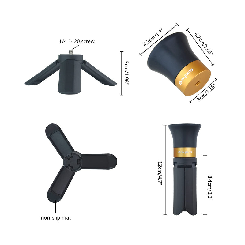 [AUSTRALIA] - Omylens Lensball Stand Supports 60mm/2.36" to 150mm/5.9" Crystal Ball, Spherical Display Standing, Silicone Suction Cup+Golden Alumina Base (1/4"-20 General Internal Thread) + Mini Tripod golden base 
