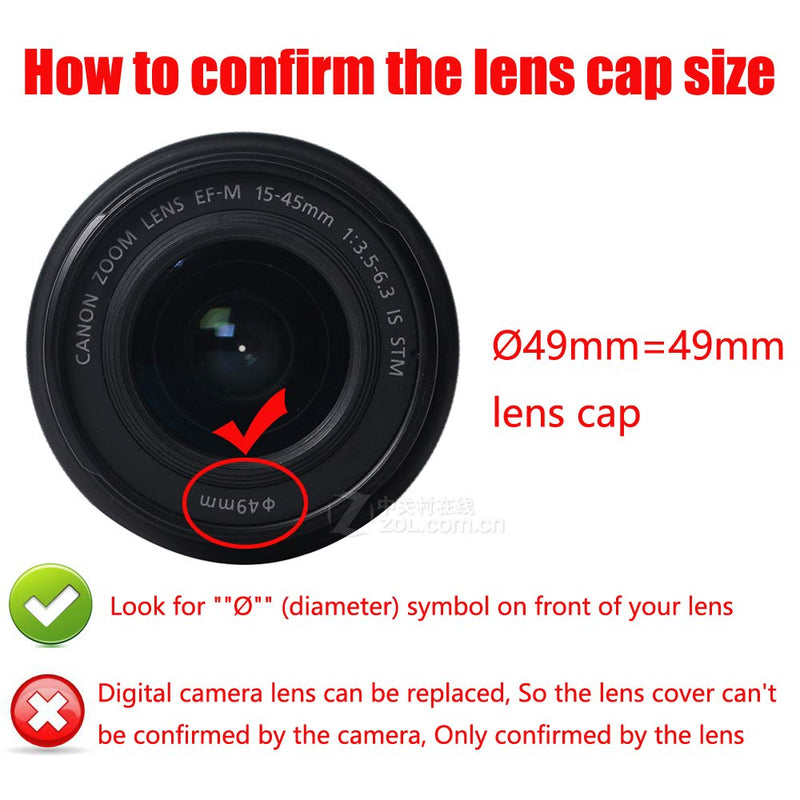 WH1916 49mm Lens Cover Cap for Canon M50 M100 M6 w/ EF-M 15-45mm IS STM Lens, Sony RX1R w/ SEL 18-55mm, NEX-7 w/ E 55-210mm Lens (2 Packs)