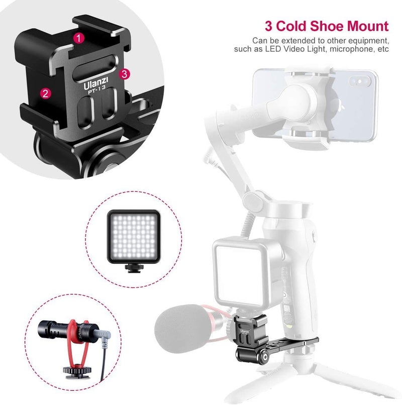 Ulanzi PT-13 Triple Cold Shoe Mount for Handheld Gimbals, Stabilizers, Smartphones and Cameras