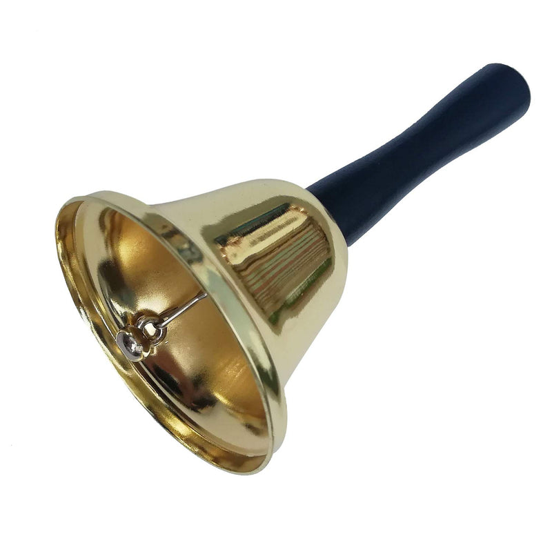 Gold Steel Hand Bell Loud Call Bell Alarm, Family Loves, Musical Hand Bells, Cow bells with Stick Grip, for Cheering at Sporting & Wedding Events, Food Line, Alarm, Jingles, Ringing