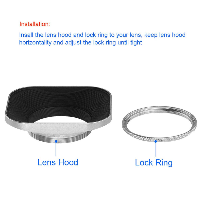 Haoge LH-LC43W 43mm Square Metal Screw-in Lens Hood with Cap for Voigtlander Nokton Classic 35mm f1.4 40mm f/1.4 MC SC VM, Carl Zeiss Biogon T ZM 35mm f2.8 35mm f2, Leica X Typ 113 Lens Silver