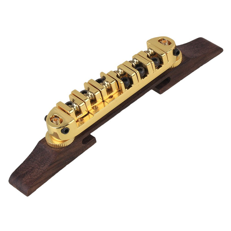 BQLZR 73mm Post Distance Gold Plated Roller Saddles Rosewood Bridge Set For Archtop Jazz Guitar