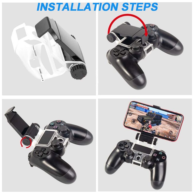 AYWFEY Clear PS4 Controller Phone Clip with 4 Pairs Silicone Thumb Grips Caps, Mobile Phone Foldable Clamp Holder Bracket Mount Stand Compatible for Sony PS4 Wireless Game Controller