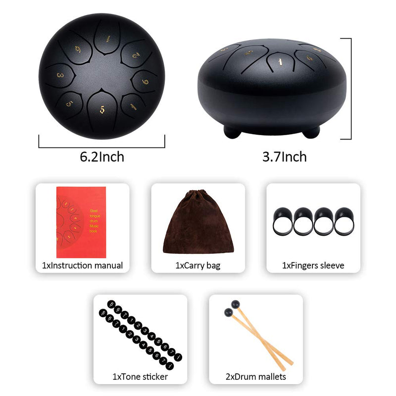 Newbyst Steel Tongue Drum - 8 Notes 6 Inches Handpan Drum Percussion Instrument Lotu Drum, With Music Book, Mallets, Finger Picks For Kids Adults