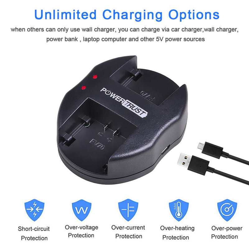 PowerTrust NP-FV70 Dual USB Charger for Sony NP-FH50 NP-FH70 NP-FH100 NP-FP50 NP-FP70 NP-FP90 NP-FV50 NPFV70 NP-FV100 Battery