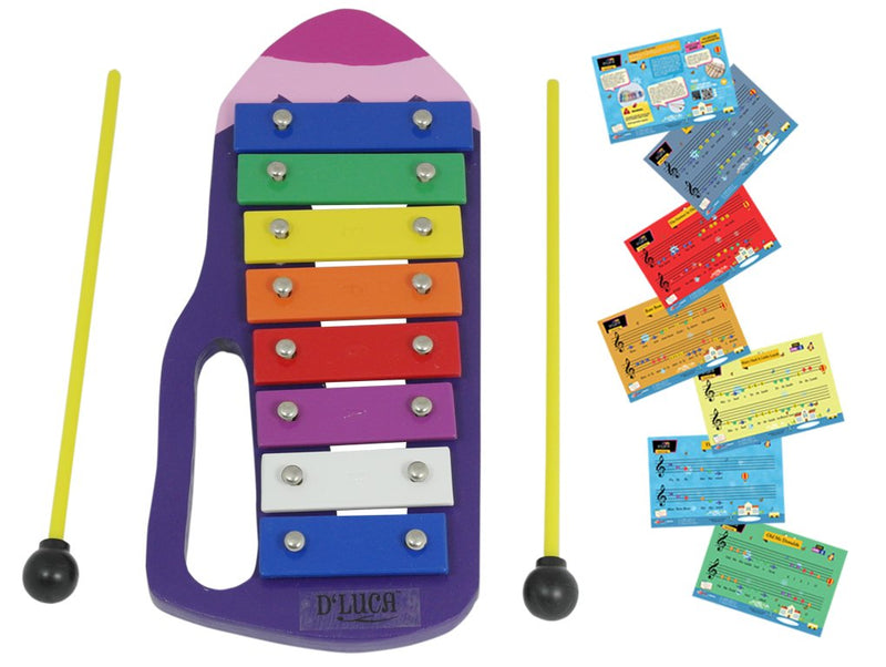 D'Luca YSQB Kids Crayon 8 Notes Xylophone Glockenspiel with Music Cards