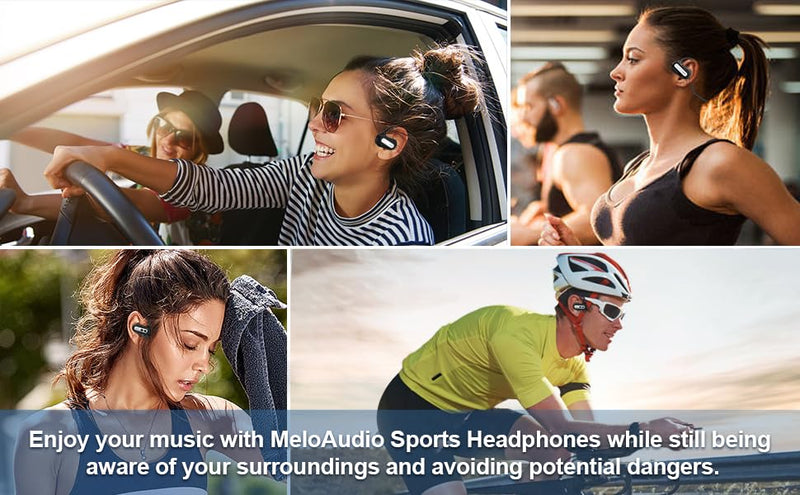 MeloAudio Open Ear Headphones, Neckband Headphones Wireless Bluetooth with Bass Up, Waterproof, Secure Fit, Super Lightweight, Sport Earbuds Instead of Bone Conduction Headphones for Gym, Running