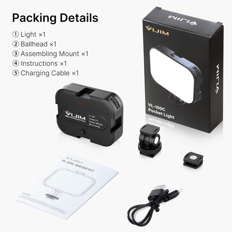 [AUSTRALIA] - VIJIM VL100C Bi-Color LED Video Light on Camera,Mini Rechargeable 2000mAh LED Camera Lights,CRI95+ Dimmable 2500-6500K Ultra Bright Photo and Video Lighting,LED Fill Lamp… 1 piece 