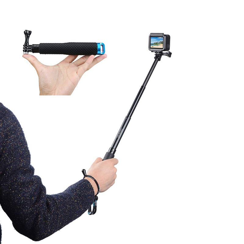 Vicdozia 19'' Extension Selfie Stick, Portable Hand Grip Waterproof Handheld Monopod Adjustable Pole Compatible with GoPro Hero(2018) Hero 10 9 8 7 6 5 4 3 AKASO SJCAM DJI OSMO and More Sports Cameras 19'' Stick(Blue)