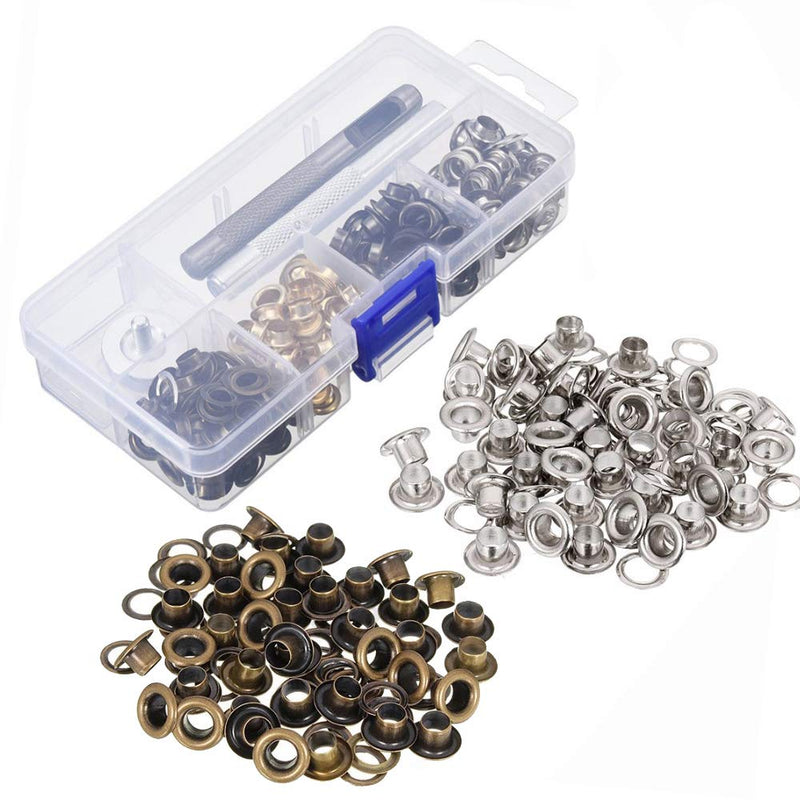 Mesee 1/4 Inch(6mm) Leather Grommet Kit, 200 Set Metal Eyelets Kit with 3 Grommet Setting Tool Eyelets and Grommets for Canvas Belt Bag Shoe Clothes Crafts DIY - 4 Colors