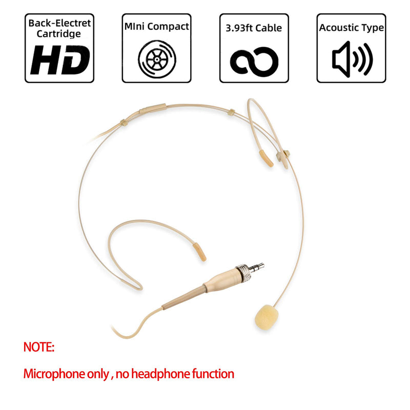 Sujeetec Headset Microphone Discreet Dual Ear Hook Headworn Earset Over Ear Mic for Sennheiser Wireless Bodypack Transmitter, Ideal for Lectures, Live Performance, Theater, Podcasts – Beige