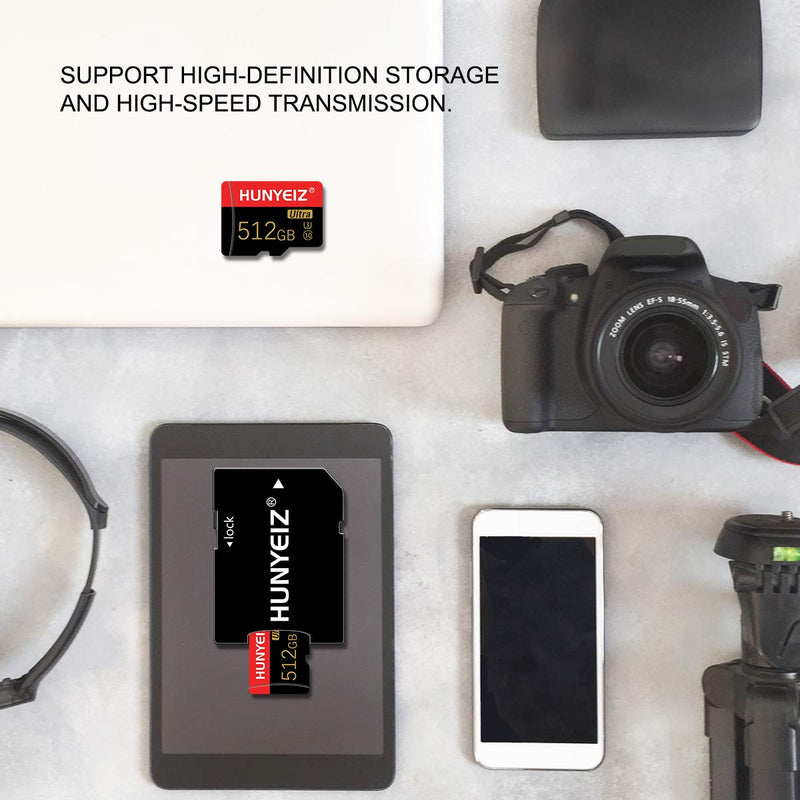 512GB Micro SD Card, MicroSDXC UHS-I Memory Card 80MB/s, U1, Class10, FHD Video V10, A1, FAT32, High Speed Flash TF Card for Computer with Adapter/Cemera/Phone/Dash Cam/Tablet/PC