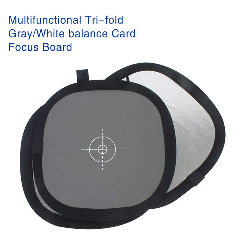 Sedremm Gray White Balance Card Tri-Fold Light Reflector, 37x37cm 3 in 1 Focus Board Double Face Foldable 18% Grey/Black/White Balance Reference Card with Carry Pouch for Canon Nikon Sony DSLR