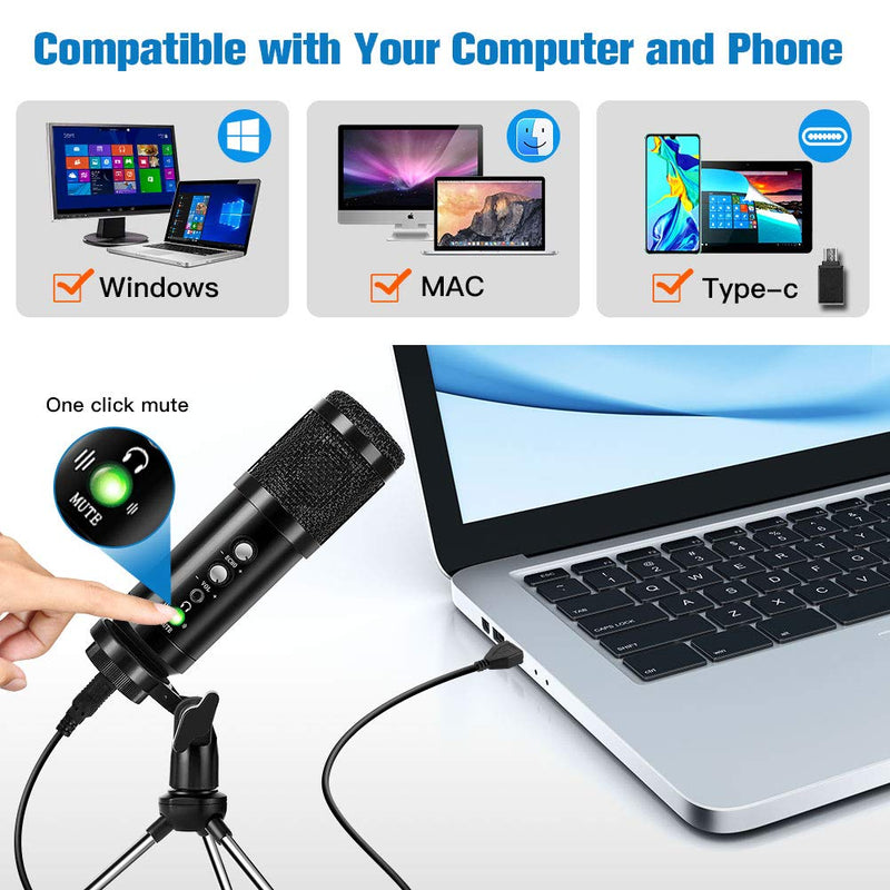 Riiai USB Microphone for Laptop with USB Microphone Kit with Adjustable Tripod for Plug & Play Recording Microphone for PC Gaming Streaming Podcasting YouTube