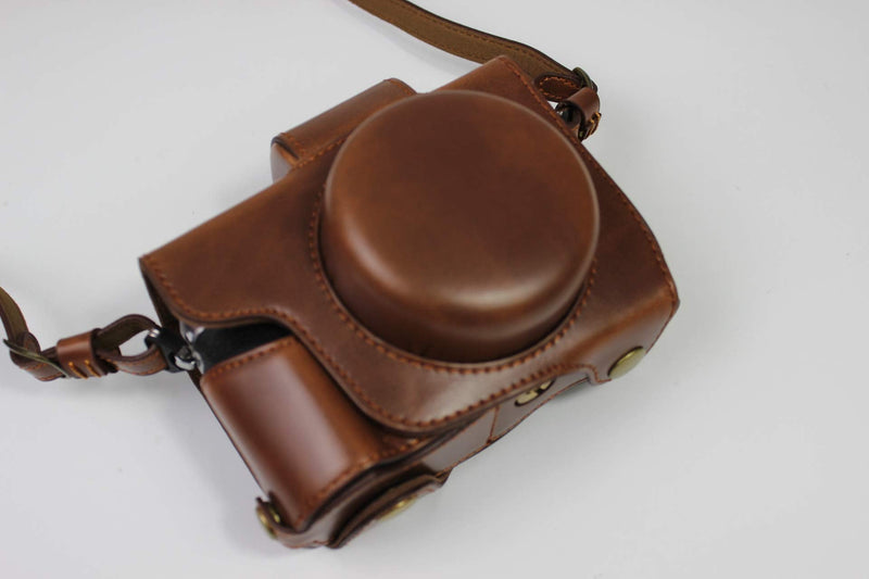 Bottom Opening Version for Olympus OM-D E-M10 Mark IV Full Protection PU Leather Camera Case Bag with Shoulder Strap Dark Brown