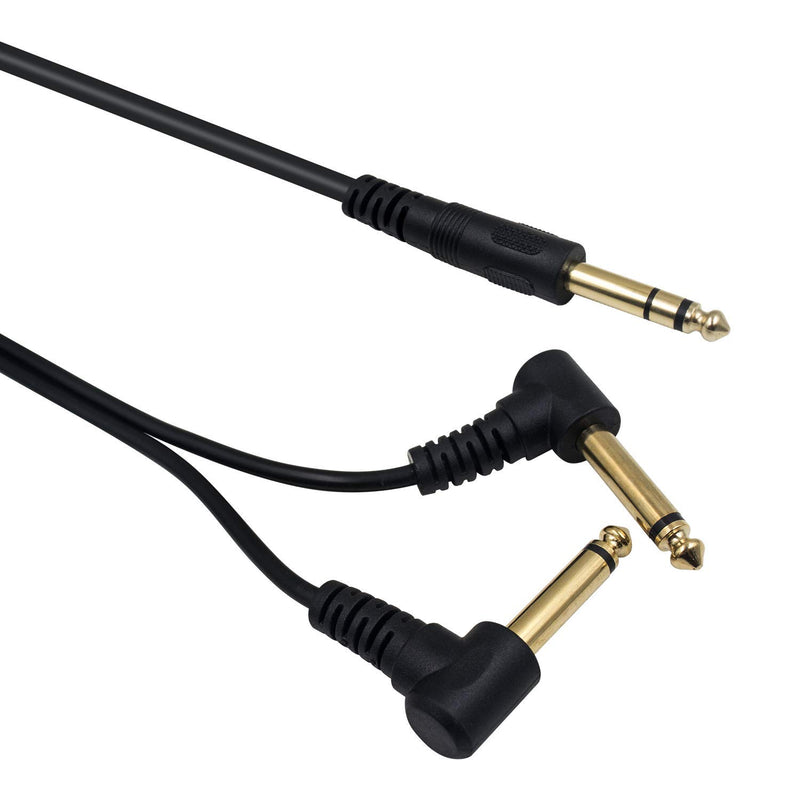 Duttek Guitar Y Cable,5 Feet Gold Plated 6.35mm 1/4" Male TRS Stereo to Dual 2 x 6.35mm 1/4" Male TS Mono 90 Degree Right Angle Y Splitter Audio Cable (635M/2MR)