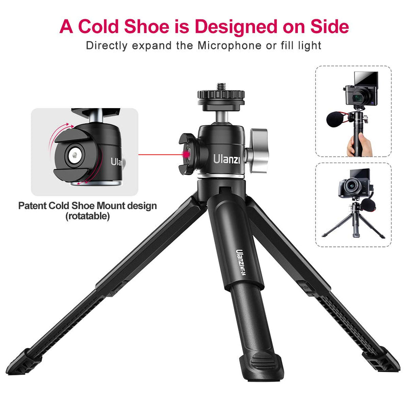 Mini Tripod ULANZI MT-14 Mini Camera Tripod with 360° Ball Head & Cold Shoe, Extendable Small Selfie Stick Tabletop Tripod for Camera iPhone Android Projector Monopod Webcam DSLR Gopro