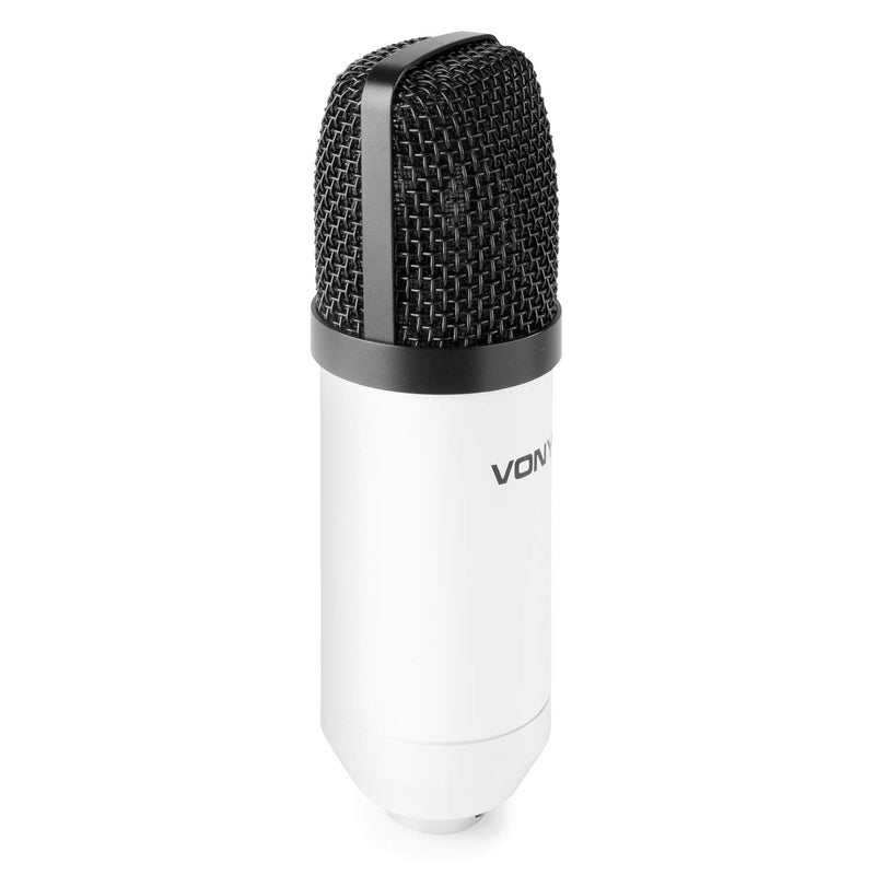 VONYX CM300W Condenser Microphone Podcast Broadcasting USB Computer Studio Kit with Mic Tripod Stand & Shock Mount, White USB Condenser Microphone - White