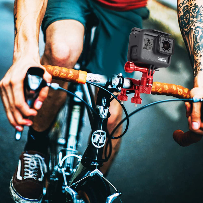 [AUSTRALIA] - HSU 0.6-1.3inch All-Aluminum Bike/Motorcycle Handlebars, 360°Rotation Seat Post,Ski Pole Mount for GoPro Hero 10/Hero 9/Hero 8/7/6 Black/HERO5 Black4,3,2,HD DJI Osmo Action Camera （Red） Red 