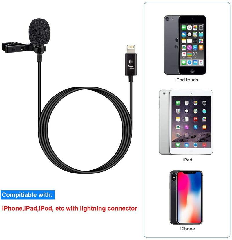 1.5m Professional Grade Lavalier Lapel Omnidirectional Phone Audio Video Recording Lavalier Condenser Microphone for iPhone 11 Pro 12 SE X Xr Xs max 8 8plus 7 7plus 6 6s 6plus 5 / iPad(1.5m)