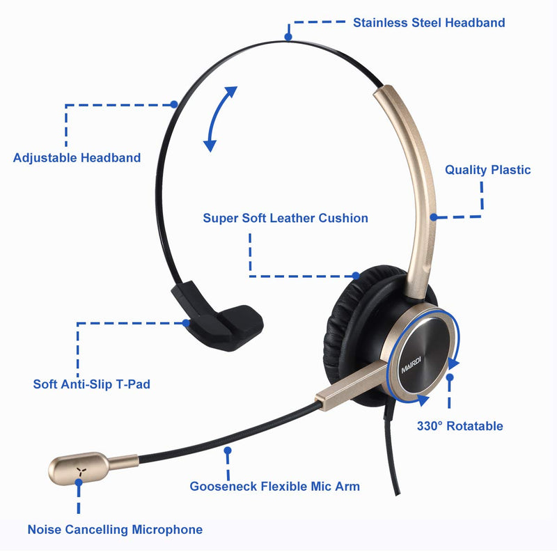 [AUSTRALIA] - MAIRDI Telephone Headset with RJ9 & 3.5mm Jack for Office Landline Deskphone Cell Phone PC Laptop, Call Center Phone Headset with Microphone, Works for Cisco 7941 7965 6941 7861 8961 Mono 