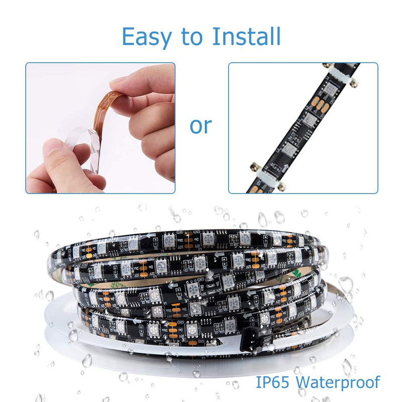 [AUSTRALIA] - FAVOLCANO 12v RGB Individually Addressable LED Strip, WS2811 Digital LED Strip 12 Volt DC 16.4ft 5M 300LEDs (100 Pixel) LED String IP65 Waterproof Black PCB (Plugs or Connectors not Included) 