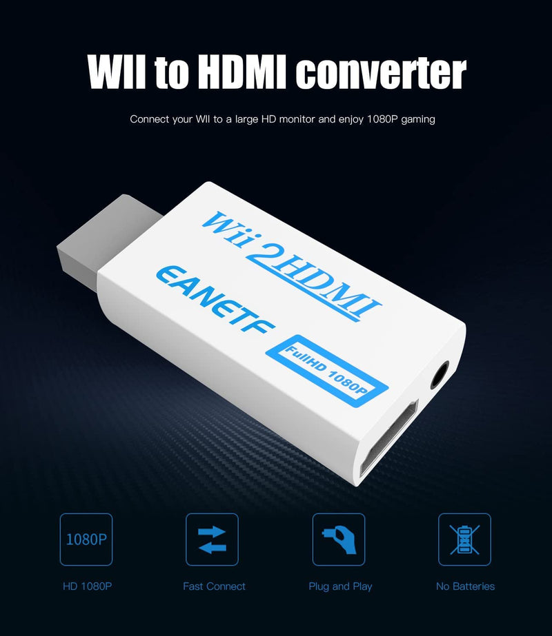 Eanetf Wii to HDMI Converter, Wii to HDMI 1080P with 5ft High Speed HDMI Cable Wii2 HDMI Adapter Output Video&Audio with 3.5mm Jack Audio, Support All Wii Display 720P, NTS