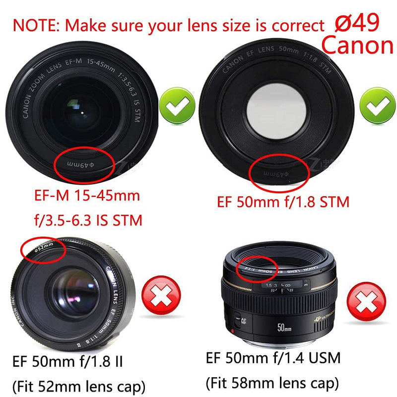 WH1916 49mm Lens Cover Cap for Canon M50 M100 M6 w/ EF-M 15-45mm IS STM Lens, Sony RX1R w/ SEL 18-55mm, NEX-7 w/ E 55-210mm Lens (2 Packs)