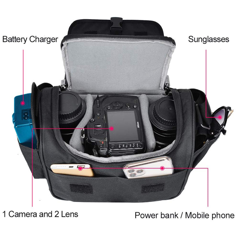 CADeN Camera Bag Case Shoulder Crossbody Bag Compatible for Nikon, Canon, Sony, DSLR SLR Mirrorless Cameras and Lenses (1.0 Black, Mdeium) 1.0 Black